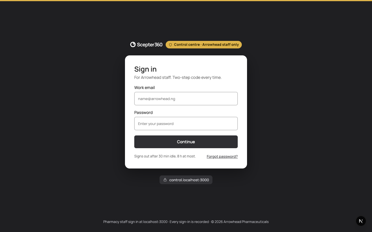 The control centre sign-in