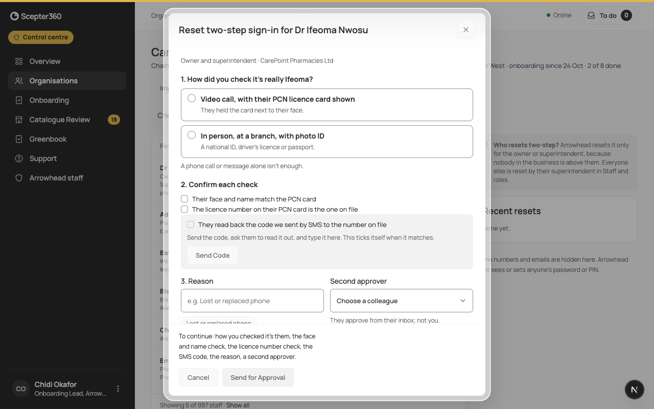 Resetting an owner's two-step