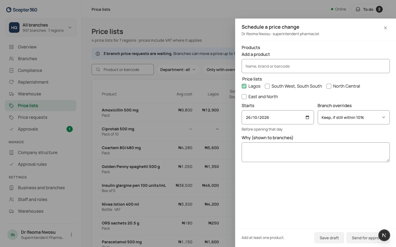 Scheduling a price change