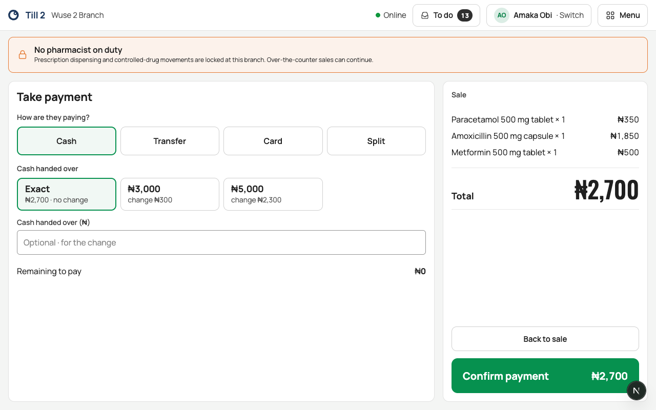 Taking payment