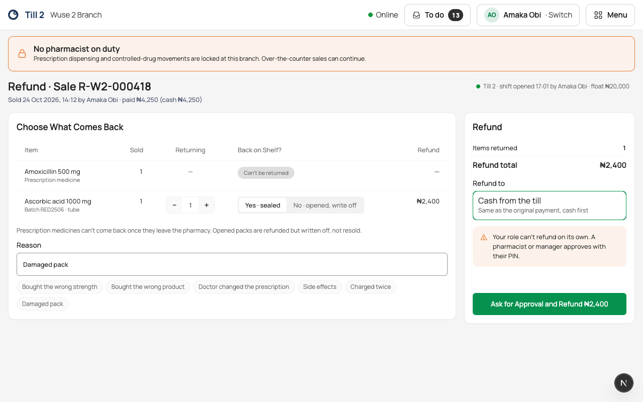 Refunding a sale